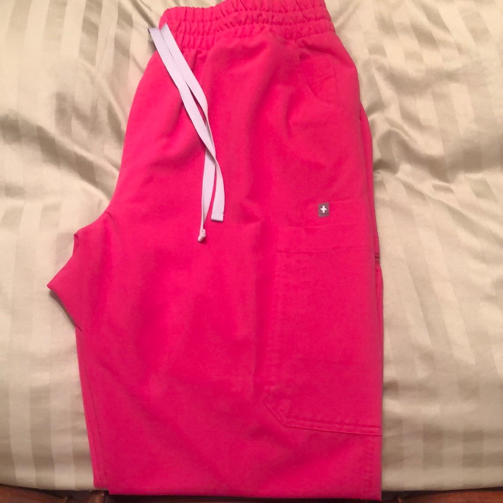 Shocking Pink Figs High Wasted Yola Skinny Scrub Pants